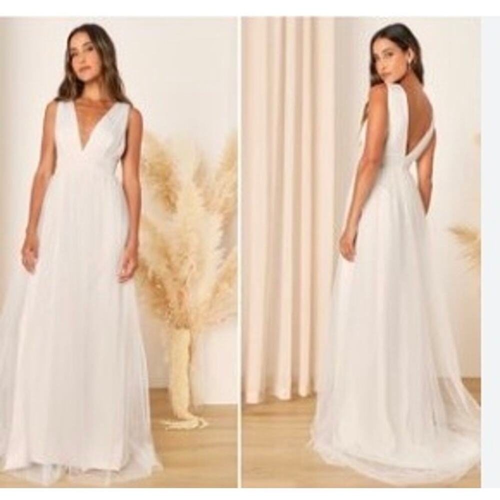 Womens New Lulus Heavenly Hues White Tulle Romantic Maxi Wedding Dress Sz 1X #24